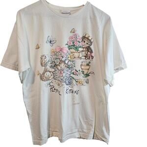 Vintage Cat Shirt Womens XL 90s Playful Kittens Grandma Flowers Cottage Retro